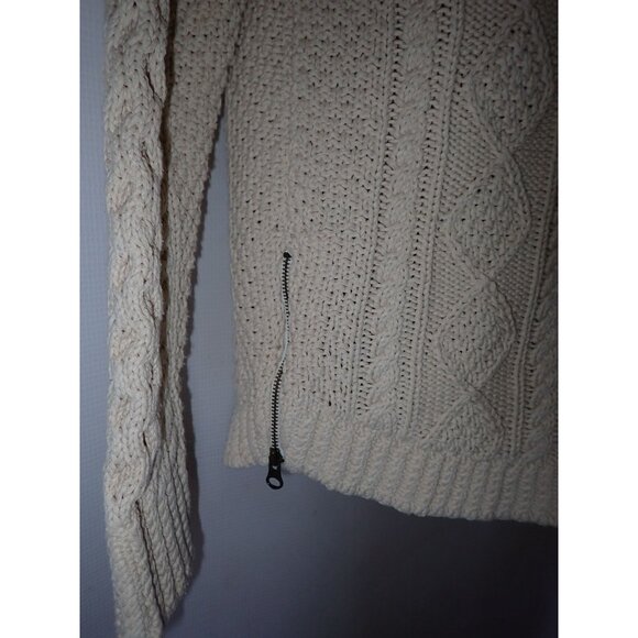 LL Bean Signature Tunic Fisherman Sweater XS Cream Cable Knit Side Zip Crewneck - Picture 4 of 6